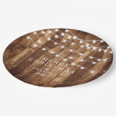 素朴な木及び豆電球家族のパーティーのカスタム ペーパープレート (アングル)