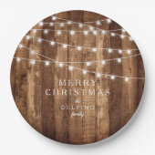 素朴な木及び豆電球家族のパーティーのカスタム ペーパープレート (正面)