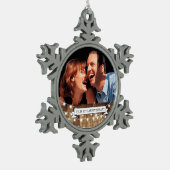 素朴な木及び豆電球記念日年のカスタム スノーフレークピューターオーナメント (左)