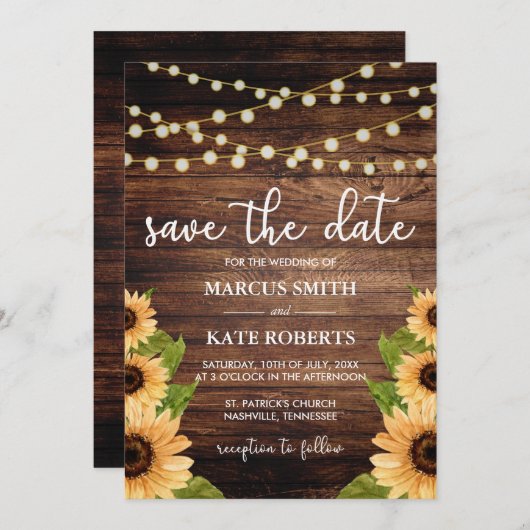 素朴な木材とひまわり セーブザデート (正面/裏面)