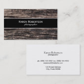 素朴な木材とシルバーライニングのブラック 名刺 (正面/裏面)