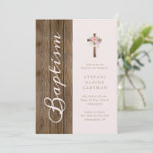 素朴な木材とソフトピンクの洗礼 招待状 (スタンド正面)
