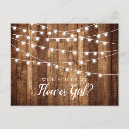 素朴な木材とフェアリー ライトのフラワーガール プロポーズ ポストカード