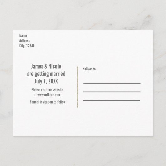 素朴な木材とライト 花の鹿の角 Save the Date 案内ポストカード (裏面)