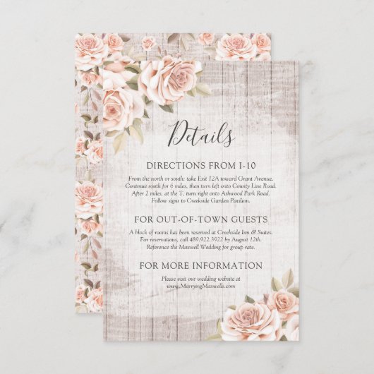 素朴な木材とロマンチックなバラの詳細 / 方向 エンクロージャーカード (正面/裏面)