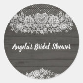 素朴な木材と白いレースのラスティック ファームハウス チック ラウンドシール (正面)