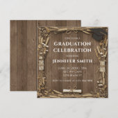 素朴な木材の卒業祝賀会 招待状 (正面/裏面)