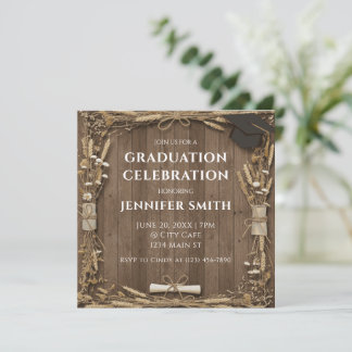 素朴な木材の卒業祝賀会 招待状