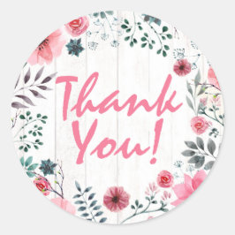 素朴な木材みすぼらしいシックなピンクのバラありがとう ラウンドシール