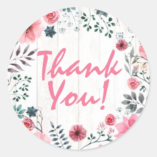 素朴な木材みすぼらしいシックなピンクのバラありがとう ラウンドシール (正面)