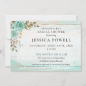 素朴な木材ターコイズ フラワー コテージ ブライダル シャワー 招待状 (正面)