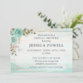 素朴な木材ターコイズ フラワー コテージ ブライダル シャワー 招待状 (スタンド正面)