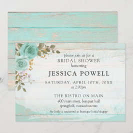 素朴な木材ターコイズ フラワー コテージ ブライダル シャワー 招待状