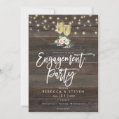 素朴な木材フローラ婚約パーティ 招待状 (正面)