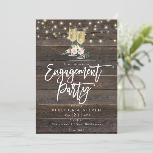 素朴な木材フローラ婚約パーティ 招待状 (スタンド正面)
