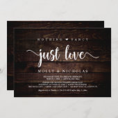 素朴な木材、こっそり結婚式、贅沢は不要、ただ愛を 招待状 (正面/裏面)