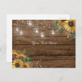 素朴な木材、ひまわり、ストリングライト & 緑の植物 ポストカード (正面/裏面)