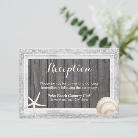 素朴な木枠の貝殻ビーチウェディングパーティー 招待状 (スタンド正面)