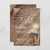 素朴な木樽とストリングライト セーブザデート (正面/裏面)