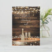 素朴な木樽とライトのシャンパン アニバーサリー 招待状 (スタンド正面)