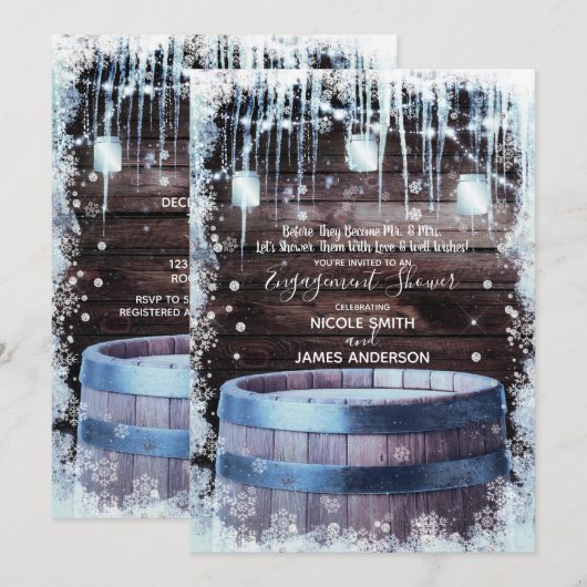 素朴な木樽とランタンが冬の納屋でプロポーズ 招待状 (正面/裏面)