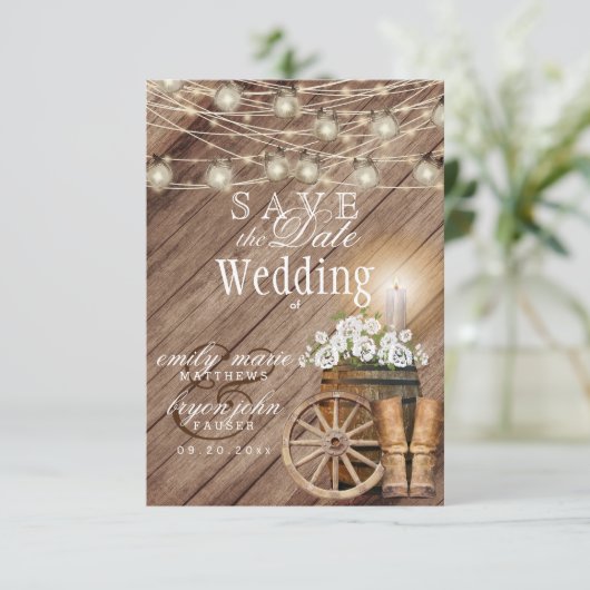 素朴な木樽と白い花 セーブザデート (スタンド正面)