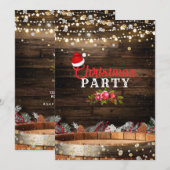 素朴な木樽のライト　冬の花　クリスマス 招待状 (正面/裏面)