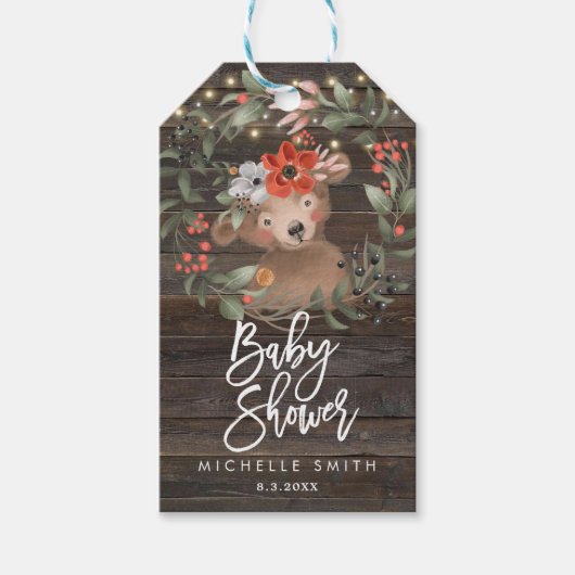 素朴な木熊の赤ちゃんシャワーラベル ギフトタグ (正面)