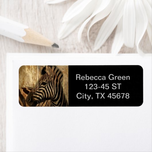 素朴な木目のアフリカのサファリ動物のゼブラ ラベル (インサイチュ)