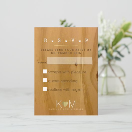 素朴な木目調の結婚式招待状返信 招待状 (スタンド正面)