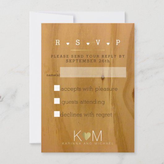 素朴な木目調の結婚式招待状返信 招待状 (正面)