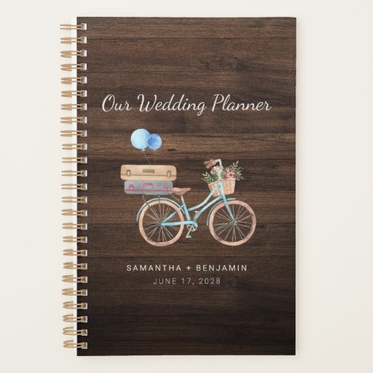 素朴な木目調 ヴィンテージバイク エレガント ウェディング プランナー手帳 (正面)