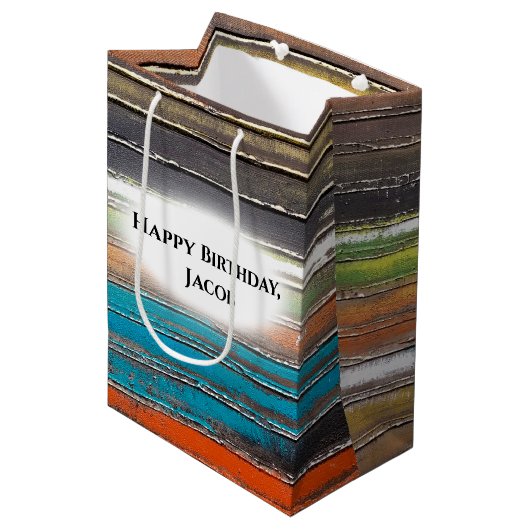 素朴な木絵を描の上に生まれた誕生日 ミディアムペーパーバッグ (正面アングル)