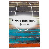 素朴な木絵を描の上に生まれた誕生日 ミディアムペーパーバッグ (正面)