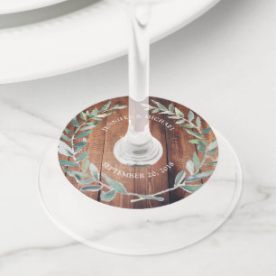 素朴な木葉の植物色結婚 ワイングラスタグ