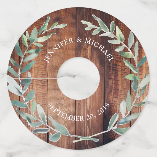 素朴な木葉の植物色結婚 ワイングラスタグ (正面)