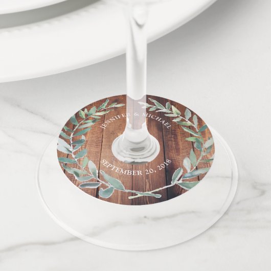 素朴な木葉の植物色結婚 ワイングラスタグ (クローズアップ)