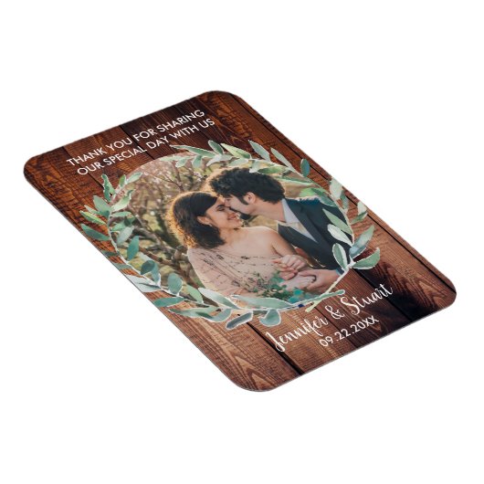 素朴な木葉の水の色のありがとうござ結婚う マグネット (右側)