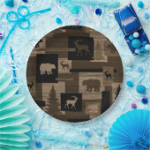 素朴な木製くまのアメリカヘラジカパターン紙皿 ペーパープレート (パーティー)