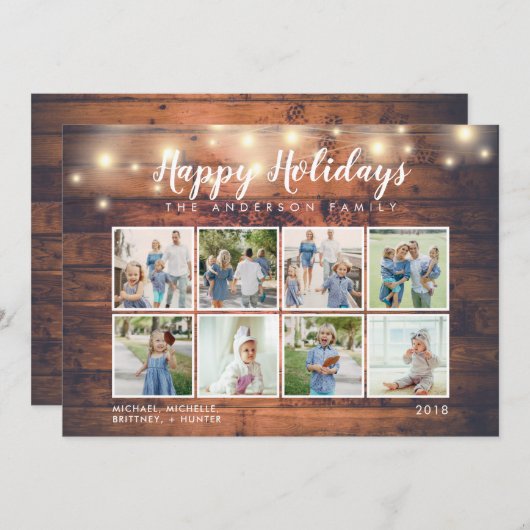 素朴な木製のひもは写真の休日をつけます シーズンカード (正面/裏面)