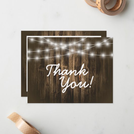 素朴な木製のひもライトはメッセージカード感謝していしています ノートカード (正面/裏面インサイチュ)