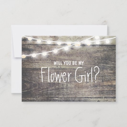素朴な木製のひもライト　あなたは私のフラワーガールになりますか 招待状 (正面)