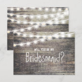 素朴な木製のひもライト　あなたは私のブライズメイドになってくれますか 招待状 (正面/裏面)