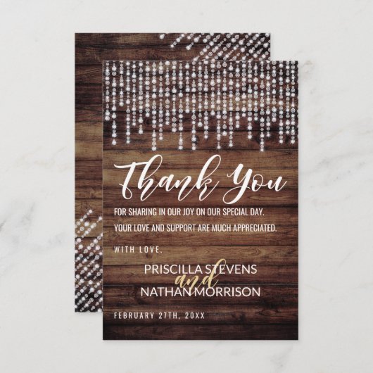 素朴な木製のぶら下がったなダイヤモンドライトは感謝していしています サンキューカード (正面/裏面)