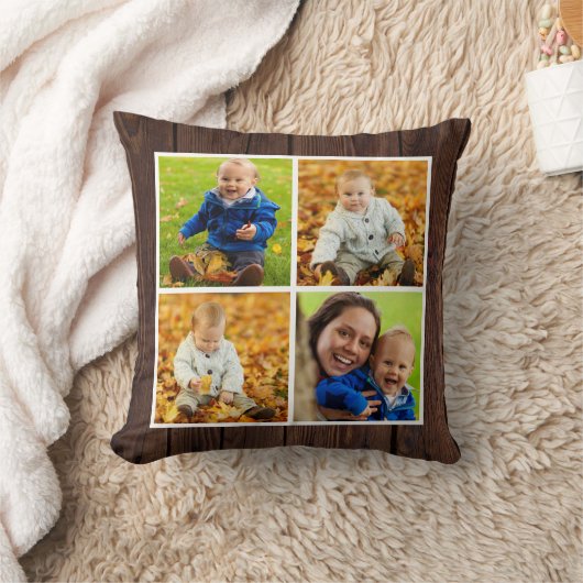 素朴な木製のカスタムな秋の家族写真のコラージュ クッション (ブランケット)