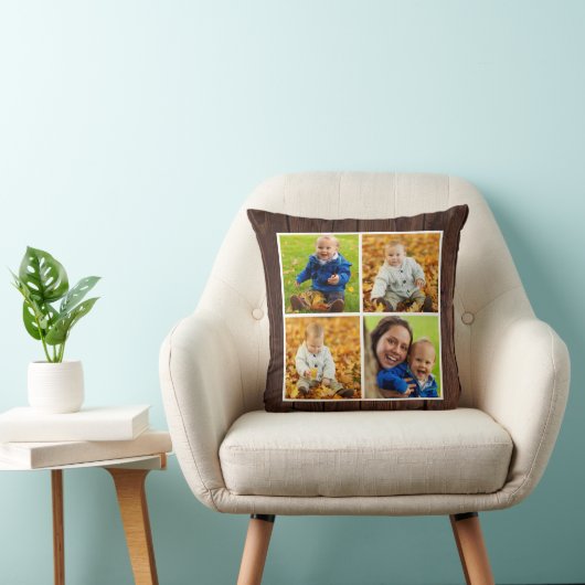 素朴な木製のカスタムな秋の家族写真のコラージュ クッション (椅子)