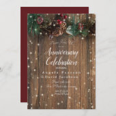 素朴な木製のカントリークリスマス松のガーランド輝き 招待状 (正面/裏面)