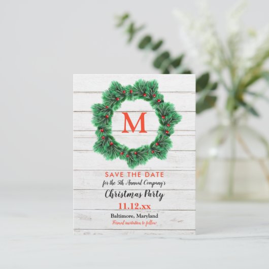 素朴な木製のクリスマスのリース|の休日のパーティ 案内ポストカード (スタンド正面)
