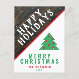 素朴な木製のクリスマスツリー 赤い名前のクリスマス シーズンポストカード