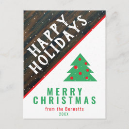 素朴な木製のクリスマスツリー 赤い名前のクリスマス シーズンポストカード
